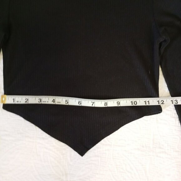 Just Polly Top XS Black Ribbed Long-Sleeve Asymmetrical Hem Womens - Picture 5 of 5